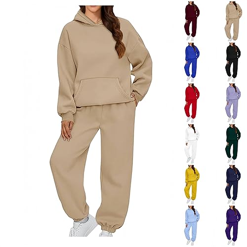 Gym Sets for Women 2 Piece, Long Sleeve Hoodie & High Rise Jogging Bottoms, Soft Fleece Loungewear Set for Women, Tracksuit Womens Full Sets for Daily Wear