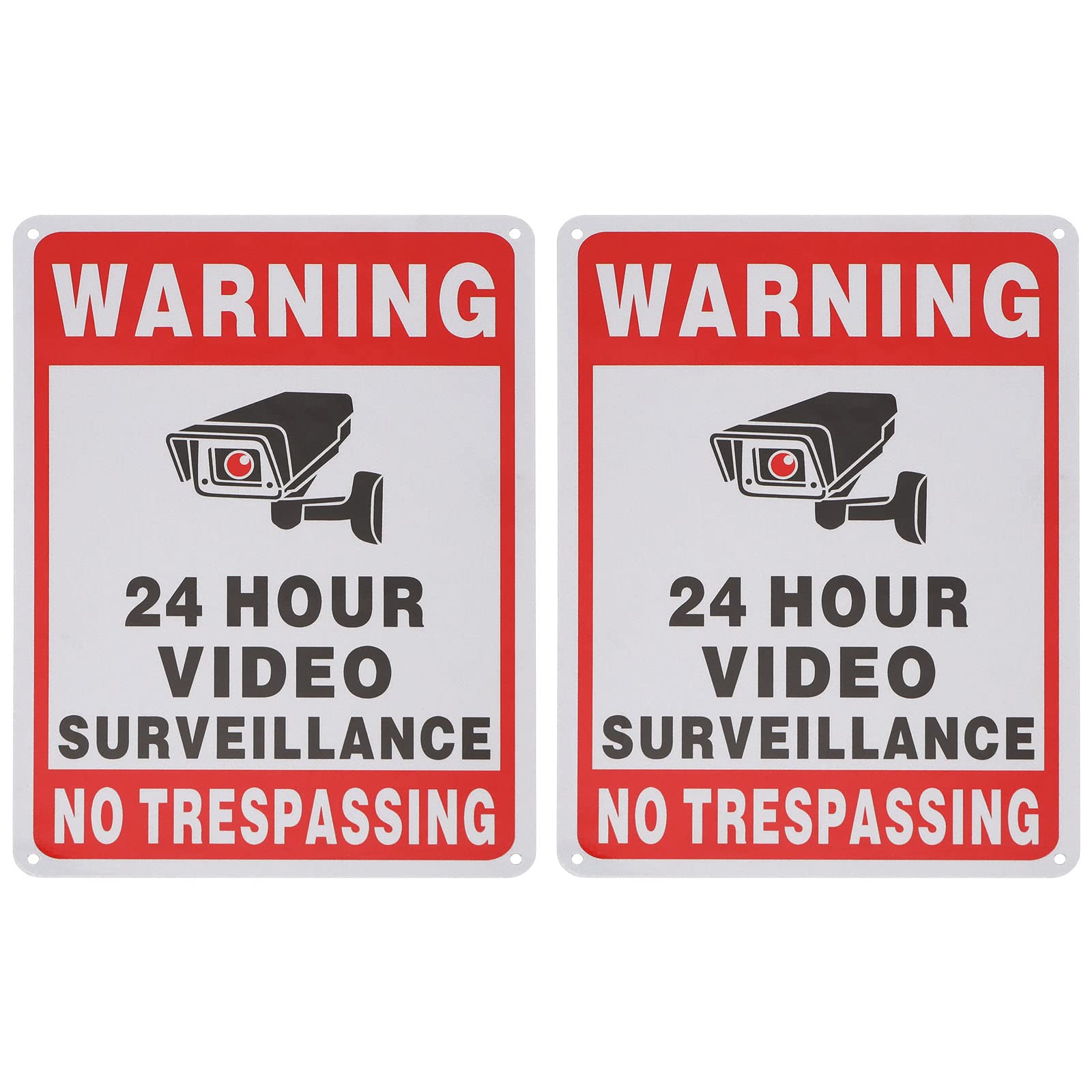 Create idea 2PCS No Trespassing Sign 24 Hour Video Surveillance Warning Signs 10x7 Inch Aluminum Reflective Security Camera Sign for Indoor Outdoor Gardens Gates