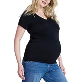 Motherhood Maternity Women's Short Sleeve Side Ruched V-Neck Pregnancy Tee Shirt
