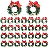 LUOZZY 30pcs Mini Christmas Wreaths Dollhouse Miniature Xmas Wreaths with Berry Bell Merry Christmas Ornaments for Dollhouse Christmas Tree Decoration, 2.3inch
