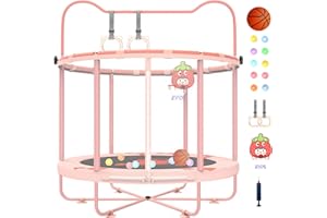 Gardenature 5ft/60'' Toddler Trampoline,Kids Trampoline Indoor&Outdoor for Ages 1-6,Mini Trampoline for Kids with Adjustable Gym Bar,Small Trampoline for Baby with Enclosure,Gift for Boys&Girls