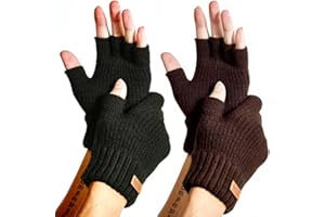 JYUYNY Fingerless Gloves for Women Men, Winter Warm Alpaca Wool Stretch Knit Adult Half Finger Glove for Typing, Driving