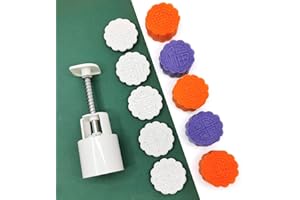 Cookie Press Moon Cake Mold Set, Round Traditional Chinese Pattern 50g 5pcs Stamps
