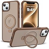 SKYLMW Compatible with iPhone 14 Plus Case with Invisible Magnetic O-Ring Stand Military-Grade Translucent Case for iPhone 14 Plus 6.7" [Compatible with Mag-Safe][Great Grip Feeling],Desert Brown