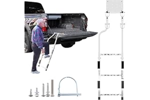 YOHSUGO Tailgate Ladder for Pickup Trucks Stainless Steel, Easy Install Tailgate Steps Elder-Friendly, Truck Bed Ladder with Anti-Slip Steps, No Noise Pad, Truck Accessories Universal Fit Ram Ford, Foldable
