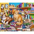 Springbok's Bookshop Cats 1000 Piece Puzzle for Adults Featuring Furry Felines Perched on The Bookshelf. Cat Lovers Will Enjoy This Masterpiece.