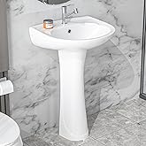 HOMLYLINK Small Pedestal Sink White 1 Hole, 20 x 17 Inch Bathroom Pedestal Sink Combo, w Water Blocking Edge, 1 Overflow Hole