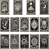 SUNNYCLUE 1 Box 14Pcs 14 Styles Tarot Card Enamel Pins Gothic Brooch Pin Black Alloy Divination Cards Themed Sun Moon Star Lapel Badge Brooches Set for Backpacks Bags Clothing Decoration Accessories
