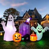 MGparty 8FT Halloween Inflatable Ghost Cat Pumpkin | Blow Up Yard Decor with Built-in LED Lights Spooky Holiday Party Favor for Outdoor Indoor Lawn Garden Halloween Decorations