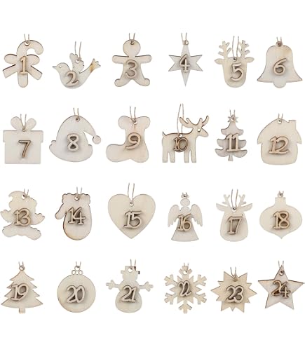 Chiffres Bois Calendrier De L'Avent - 24 Pièces Étoile - Compte à Rebours Noël - Déco DIY - 10