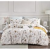 SLEEPBELLA Comforter Twin Size, 600 Thread Count Cotton White Printed with Blue & Blush Flowers Cotton Comforter Set,Down Alternative Bedding Set 2Pcs(Twin, White Floral)