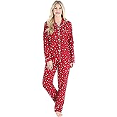 PajamaMania Women's Cotton Flannel Long Sleeve Button-Down Pajamas PJ Set