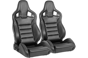 ciwucseat 1 Pair Universal Racing Seats, Black PVC Leather Bucket Seats with Dual Lock Sliders, 165° Adjustment, for Car Use, Not Including Seat Bracket