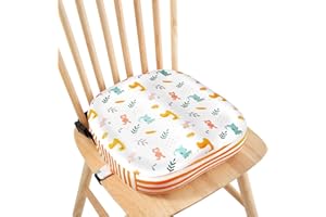 JOYPONY Toddler Booster Seat for Dining Table, 4 inch Ergonomic Design Dining Chair Heightening Cushion Portable Dismountable Eating, Washable Kids Toddler Booster Cushion Adjustable Elasticity Straps(Forest)