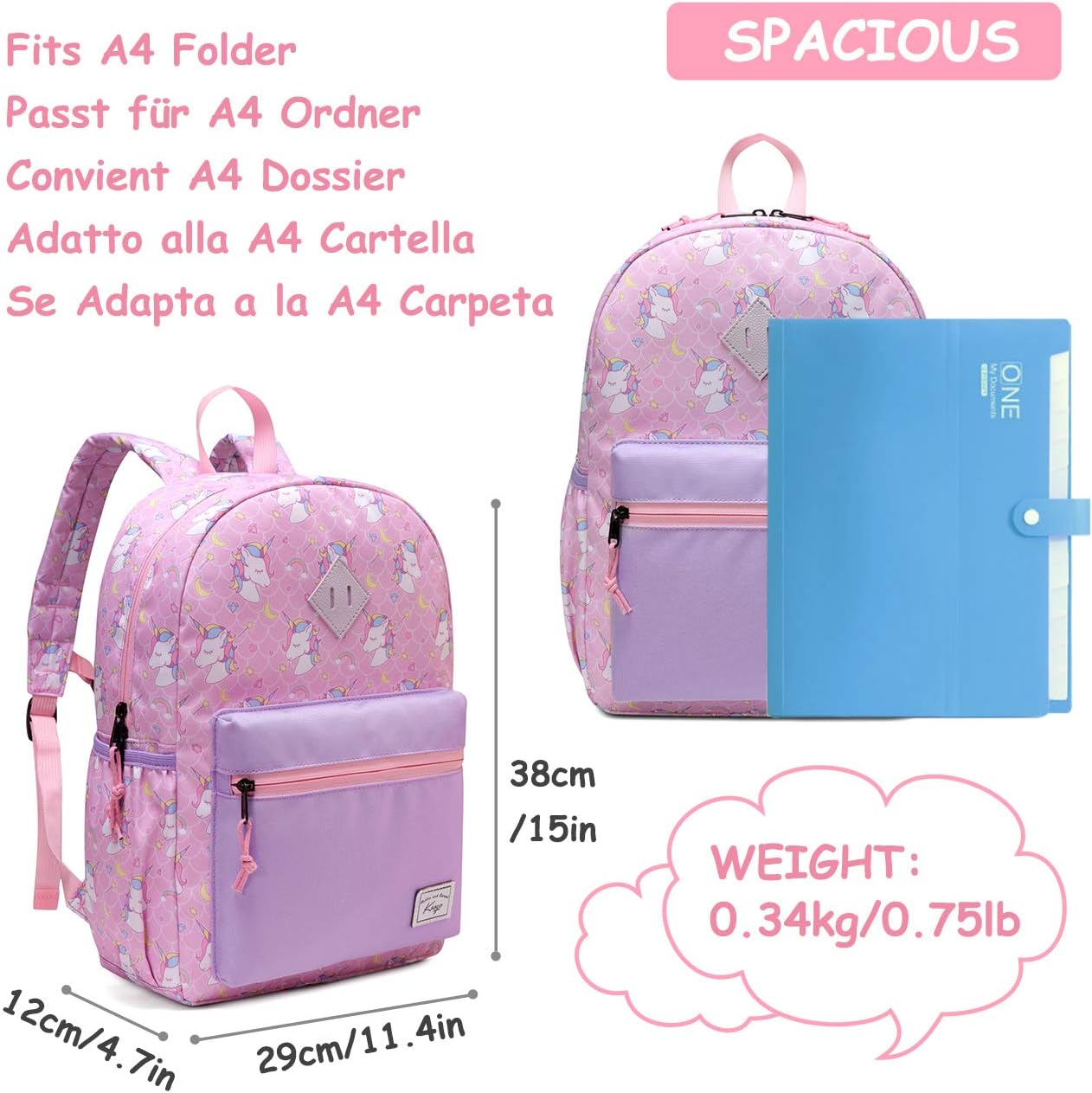 Kasgo Kids Backpack for Girls Ages 6-9, 13L Lightweight Y1 Primary School Bag, Fits A4 Folder, Water-Resistant - Image 4