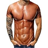 Muscle Print Shirt for Men Funny Mens Fake Muscle Printed T-Shirt Short Sleeve Muscle Print Tshirt Top for Men Adult