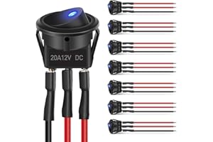 Nilight 8PCS 12V 20A Round Blue Toggle LED Rocker Switch On-Off Control SPST 3Pins for 12V Car Truck Boat Marine Off-Road Vehicle with 24PCS Wires