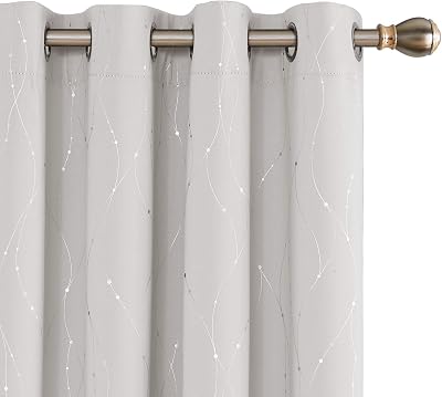 Deconovo Dotted Line Foil Printed Thermal Blackout Curtains 2 Panels Beige W52