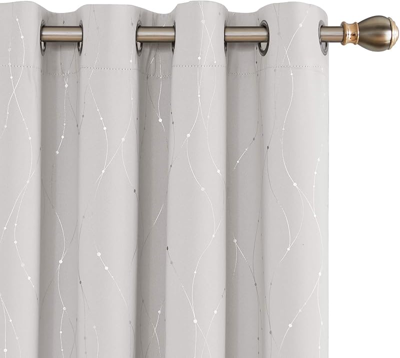 Deconovo Dotted Line Foil Printed Thermal Blackout Curtains 2 Panels Beige W52