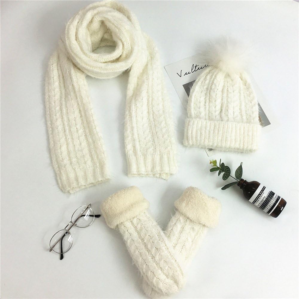 Ladies Knitting Crochet 3 Pcs Set Beanie Hat Scarf Gloves Women Sets Winter Gift