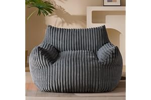 GERICCO Giant Plush Bean Bag Chair for Adults with Armrests - Oversized Comfy Grey Beanbag Lounge Lazy Floor Sofa Accent Chair for Living Room, Bedroom & Dorm, Cozy Fluffy Single Cloud Mini Couch