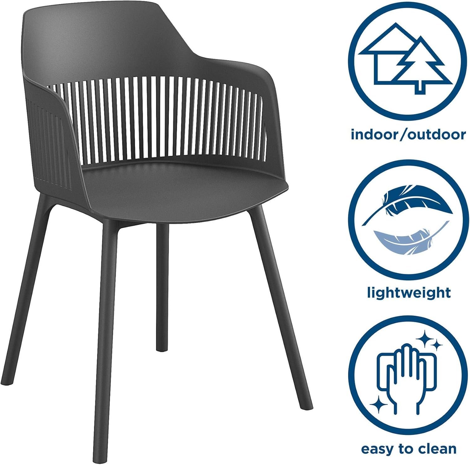 CosmoLiving by Cosmopolitan , Camelo Collection, Indoor/Outdoor Resin Dining Slat Back, 2-Pack, Black Chair: Furniture & Decor