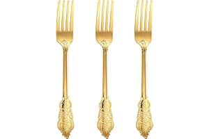 N9R 100PCS Gold Plastic Forks, 7.48inch Disposable Gold Plastic Silverware, Heavy Duty Plastic Forks for Parties, Weddings and Events