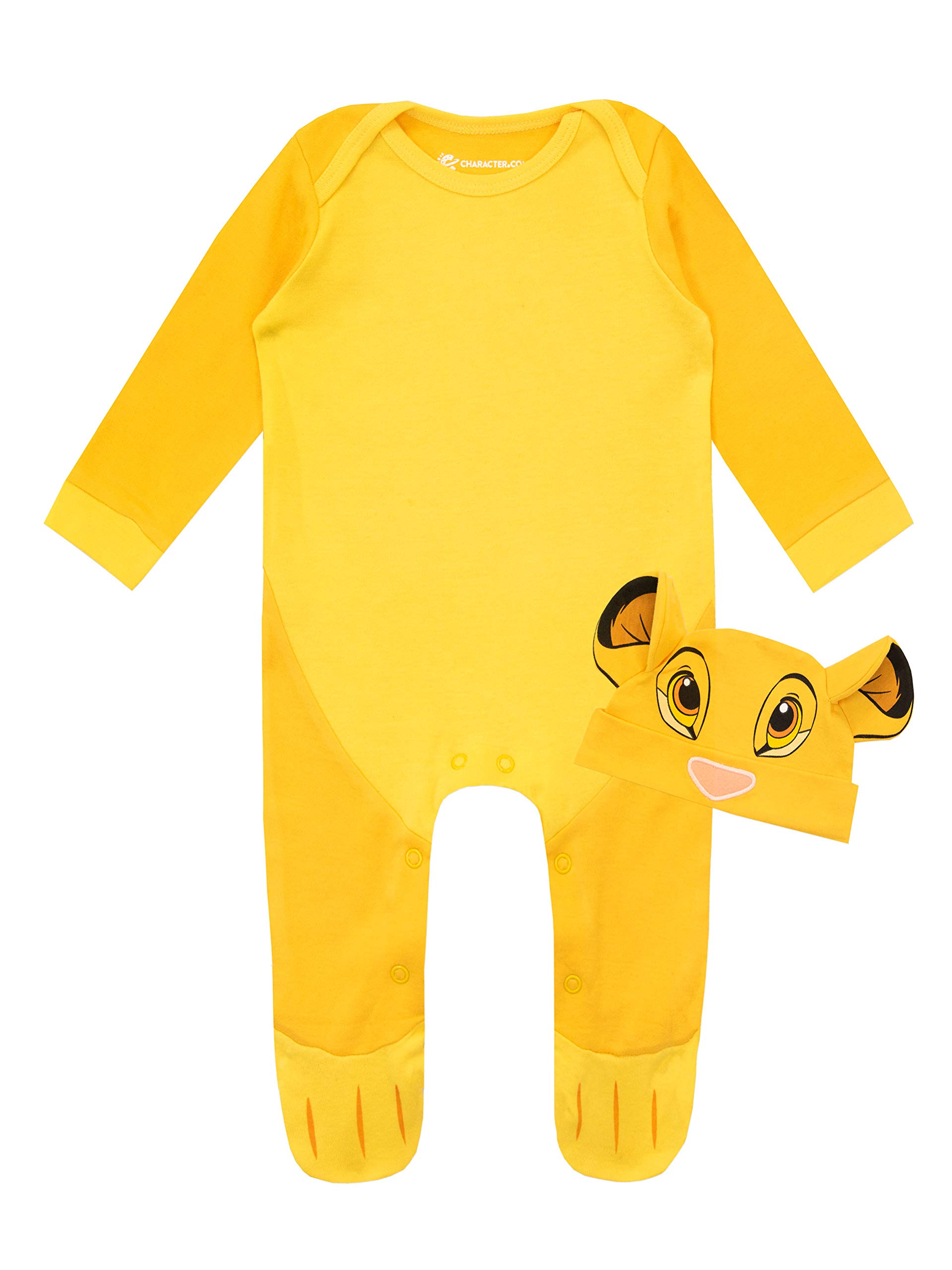 Disney Baby Boys Lion King Sleepsuit and Hat Set Simba Yellow 6-9 Months