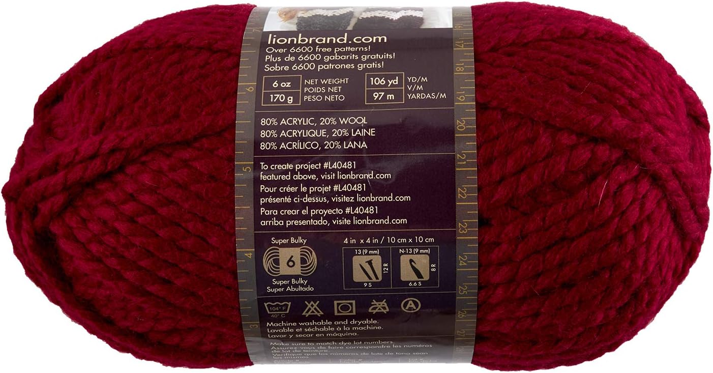 Lion Brand Yarn Wool-Ease Thick & Quick, Super Bulky Wool Blend Yarn for Knitting Crochet, and Crafts, Cranberry, 1 Pack - Image 5