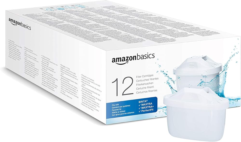 Amazon Basics Water Filter Cartridges 12 Pack Fits BRITA Jugs PerfectFit