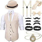 SATINIOR 1920s Mens Costume Roaring Outfit with Gangster Vest Hat Pocket Watch Suspenders for Race Meeting 2026