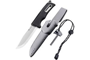 HX OUTDOORS Extra Sharp Survival Bushcraft Knife with Fire Starter, Premium 14C28N Steel Fixed Blade Camping Knife with Sheath for Outdoor, Hiking, Backpacking(Black)