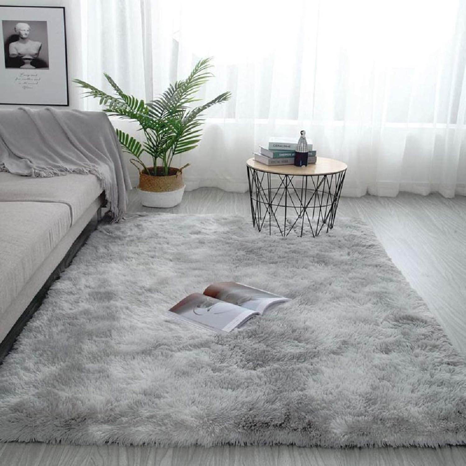 Pauwer Plush Shaggy Area Rugs Silky Smooth Fur Rugs Modern Indoor Plush Fluffy Rugs Anti-Skid Playing Mat for Bedroom Living Room Floor Carpet Mat(Light Grey