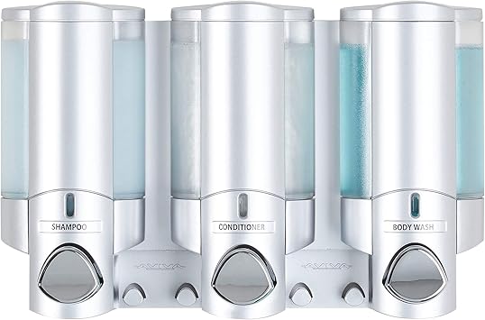 Aviva 3 Chamber wall-mount dispenser with lift-off chambers and accessory hooks