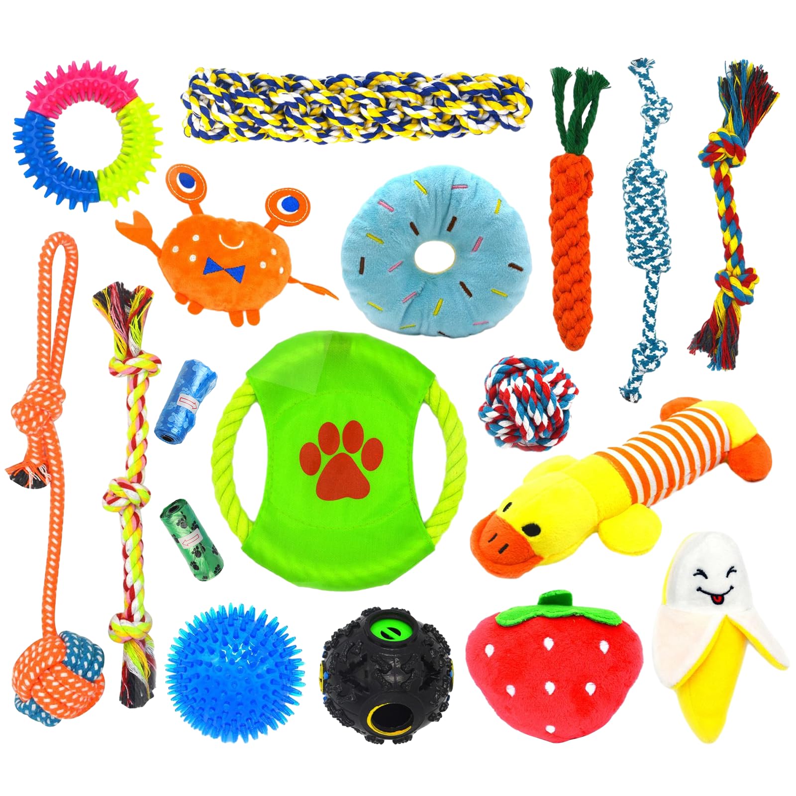 Sunallwell Dog Rope Toys, 18PCS Durable Chew Squeaky Toys for Small & Medium Dogs, Beneficial to Mental Health and Teeth Cleaning