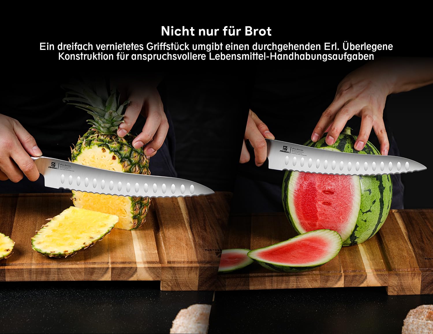 Piklohas 10-Zoll Nachschärfbares Brotmesser Wellenschliff aus Deutscher HC-Edelstahl Brötchenmesser, Extra Scharfe Bäckermesser für Brot, Frühstück mit dem Geschenkbox Bread Knife 4