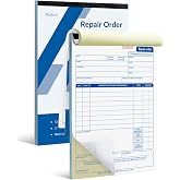 Harfesto Repair Order Book, 2-Part Carbonless, 5.7x8.25", 100-Set (2 Packs) | Work order forms/ receipt book for maintenance, auto repair &amp; mechanic, consecutively numbered, white/yellow