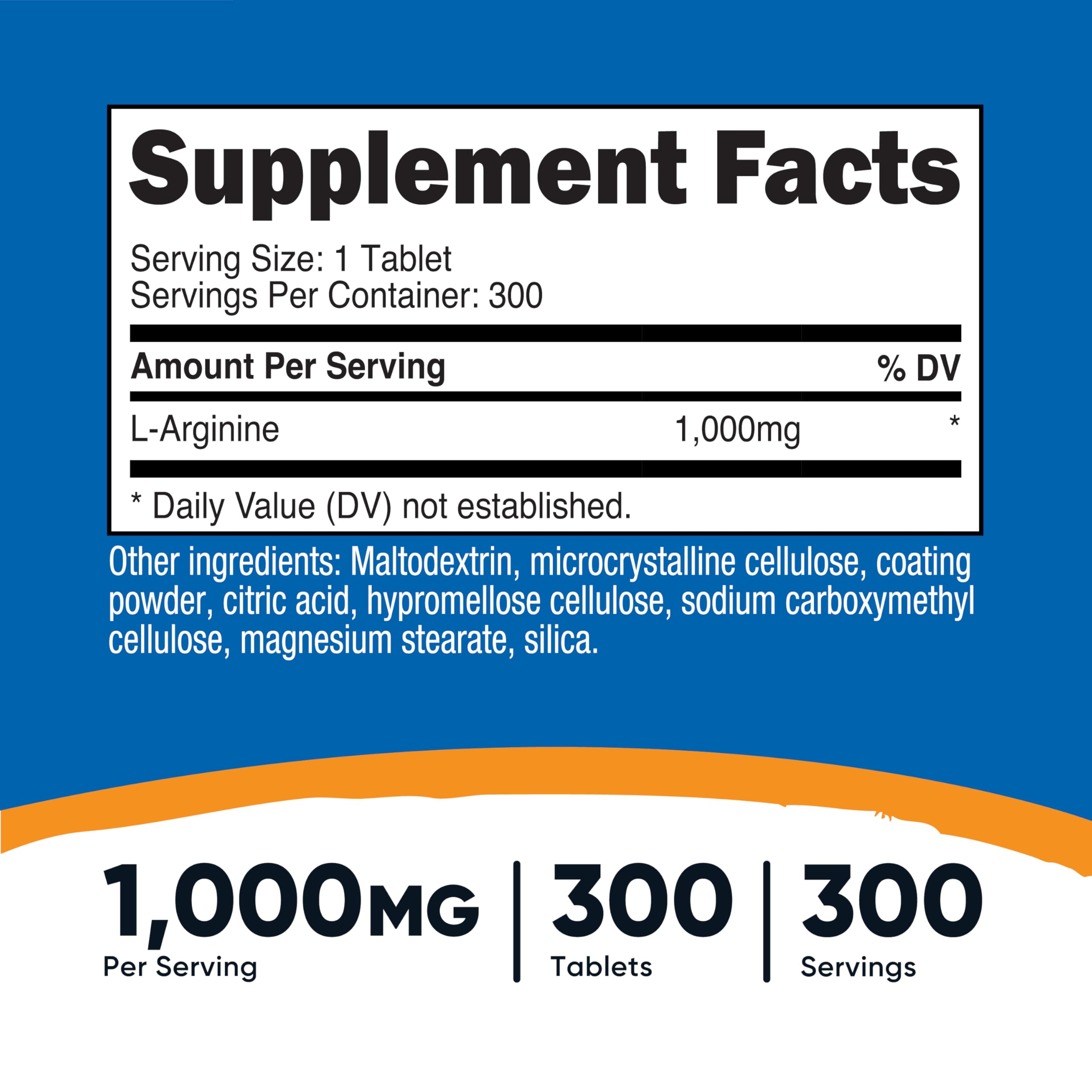 Nutricost L-Arginine 1000mg, Amino Acid Tablets (300 Tablets)
