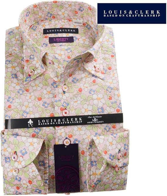 Amazon ルイス クラーク リバティプリント タナローン ドレスシャツ ワイシャツ シャツ メンズ 国産 長袖 綿100 コンフォート ボタンダウン プリント ピンク ホワイト 1907 Fs3gm Ll シャツ 通販