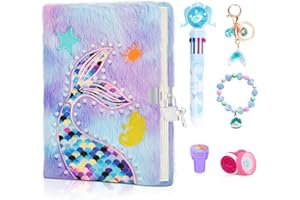 homicozy Mermaid Diary for Girls with Lock and Keys,Tie-Dye Fuzzy Journal for Kids with 160 Lined Pages,Fluffy Secret Notebook for Writing and Drawing,Gifts for Girls Over 3 Years Old,Purple