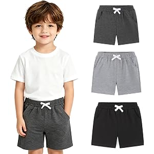 Yilook 3 Pack Toddler Shorts Boys Pull-On Elastic Waist Athletic Cotton Summer Soccer Basketball Pants with Pocket 2-5T