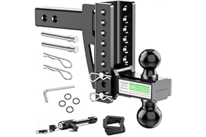 GAFONAXDRI Adjustable Trailer Hitch Fits 2 Inch Receiver, Tow Dual Ball 2'' & 2-5/16'' with 22,000 LBS Max GTW, 6'' Drop/Rise, Premium Solid Manganese Steel, Bulletproof Locking Pin, Anti Rust, Anti Rattle (6")