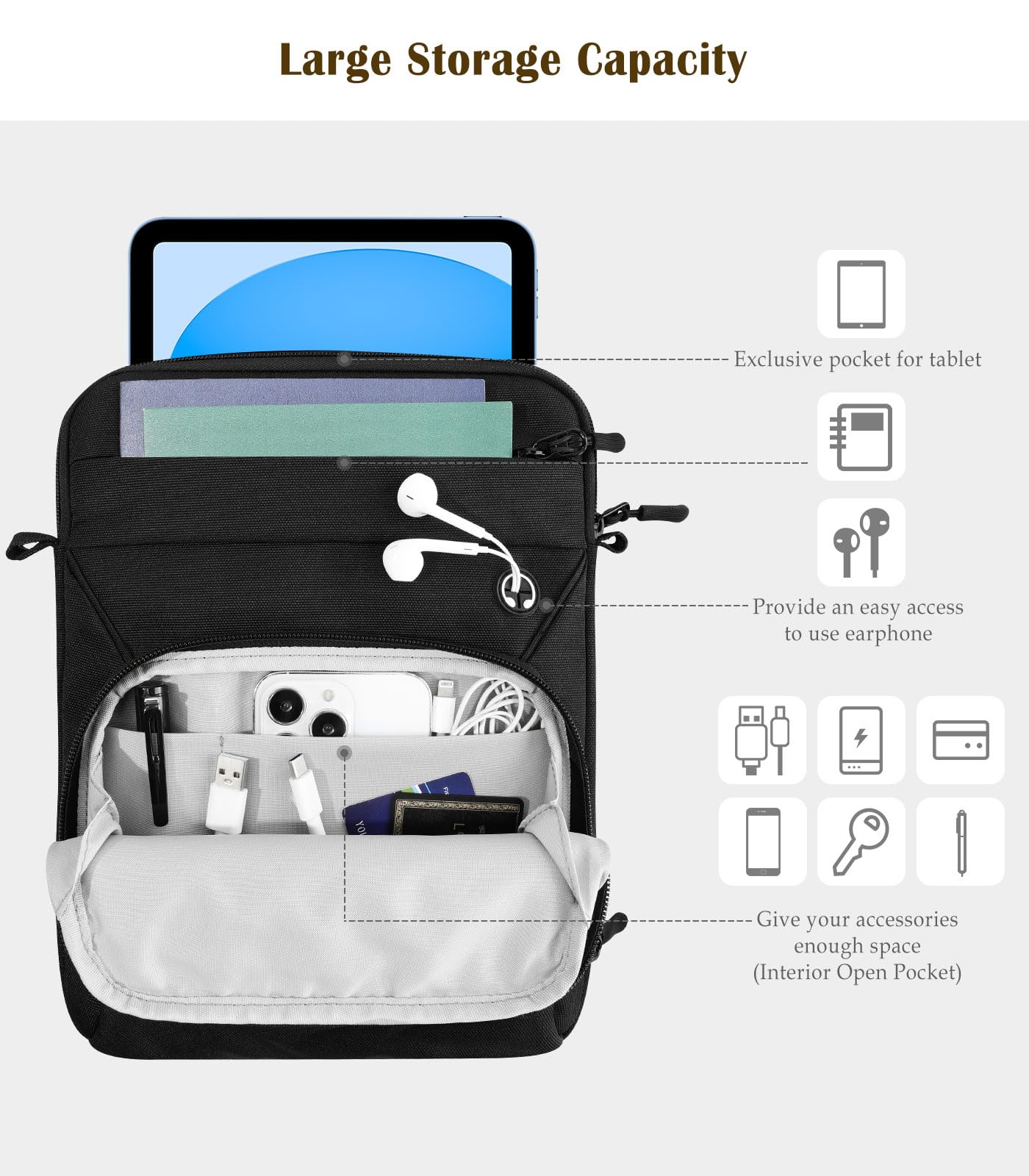 9-11 Inch Tablet Sleeve Bag with Shoulder Strap for iPad 10th Gen 10.9