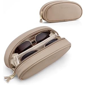 VLANDO Double Sunglasses Case,PU Leather Travel Zipper Glasses Pouch | 2 Pair Glasses Storage,Soft Velvet Lining,Gifts for Wo