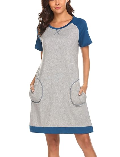 MAXMODA Nachthemd Damen Sleepshirt Nachthemden Kurzarm Nachtwäsche Kurz Sleepwear Mit Saum Schlitz A-Line Nachtkleid