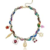 LILIE&WHITE Gold Charms Necklace for Women Bandana Necklace with Colorful Charms Necklaces Beach Jewelry Gift