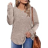 TIYOMI Plus Size Tunic Tops Long Sleeved Round Neck Tee Knit Sweater Outfits Fall Autumn Winter Shirt XL-5XL
