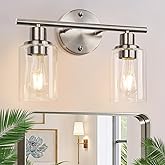 Zarbitta 2-Light Bathroom Light Fixtures, Brushed Nickel Vanity Light, Modern Vanity Lights with Clear Glass Shade, Bathroom 