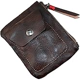 LFWATAXY Genuine Cowhide Coin Purse for Men, Women Leather Coin Pouch Zipper Coin Purse Wallet Leather Zipper Storage Bag Coin Organizer (Coffee)