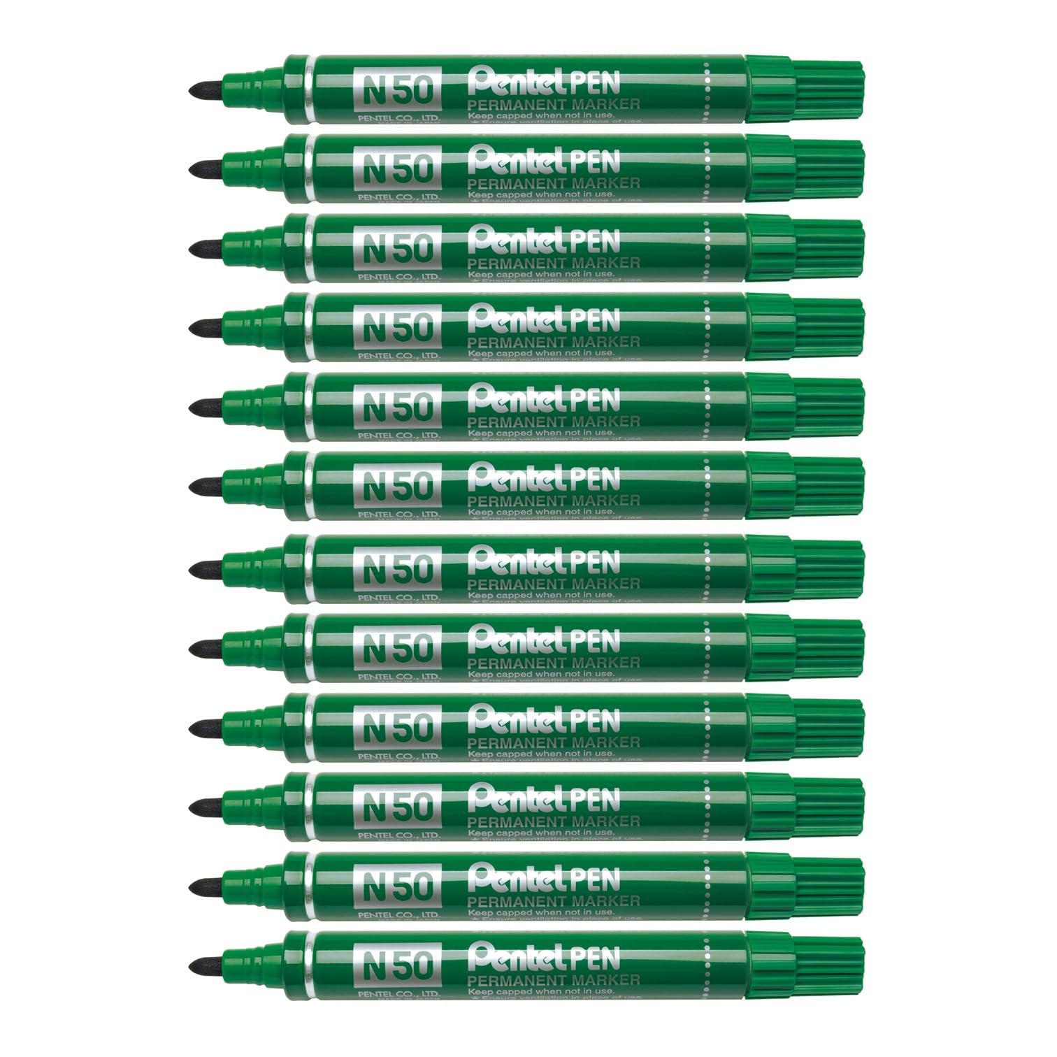 Pentel N50 Permanent Marker, 1.5-2 mm Bullet Tip - Green, Pack of 12